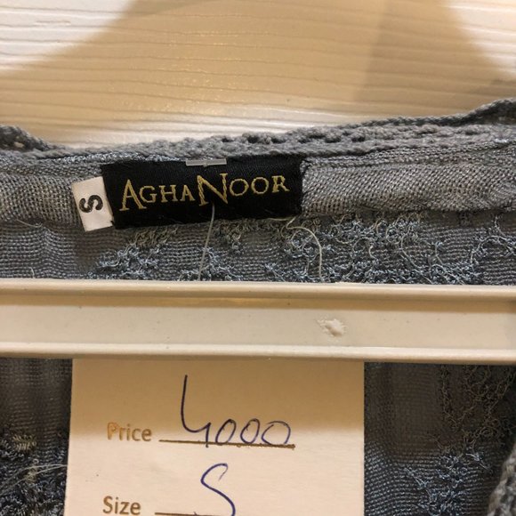 Agha Noor Women's All Silk Chiffon Heavy Embroidered Tunic Dress Gray Small NEW - Picture 4 of 4